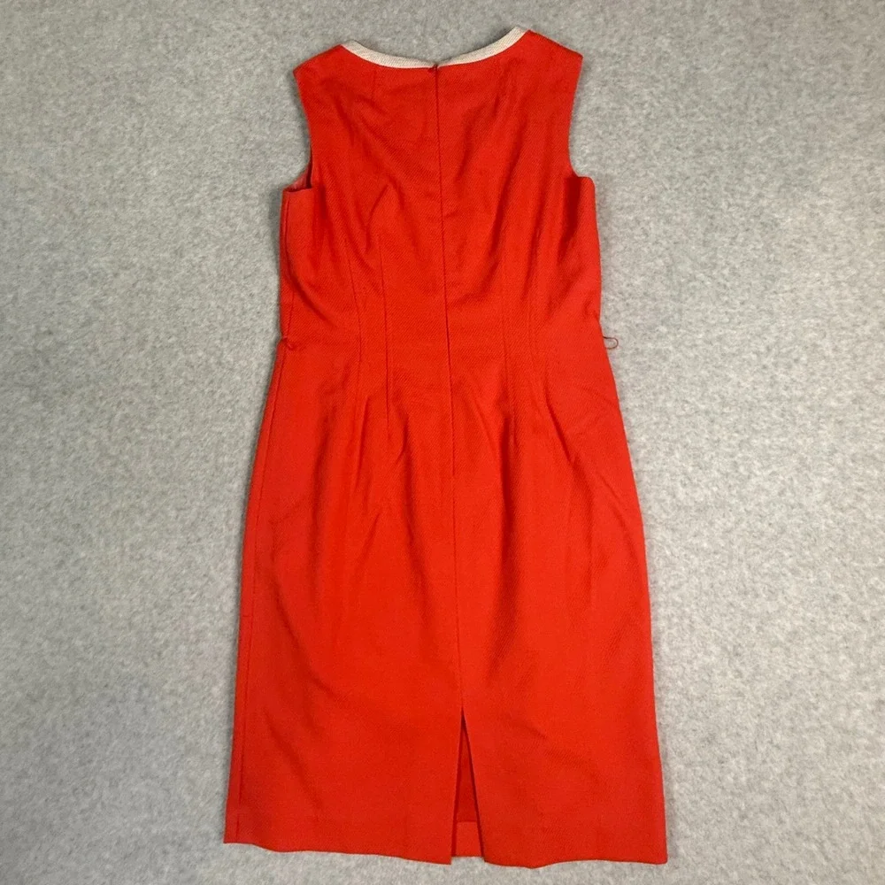Anne Klein Sleeveless Sheath Dress Orange Red Textured Size 8‎ Cream Trim Office